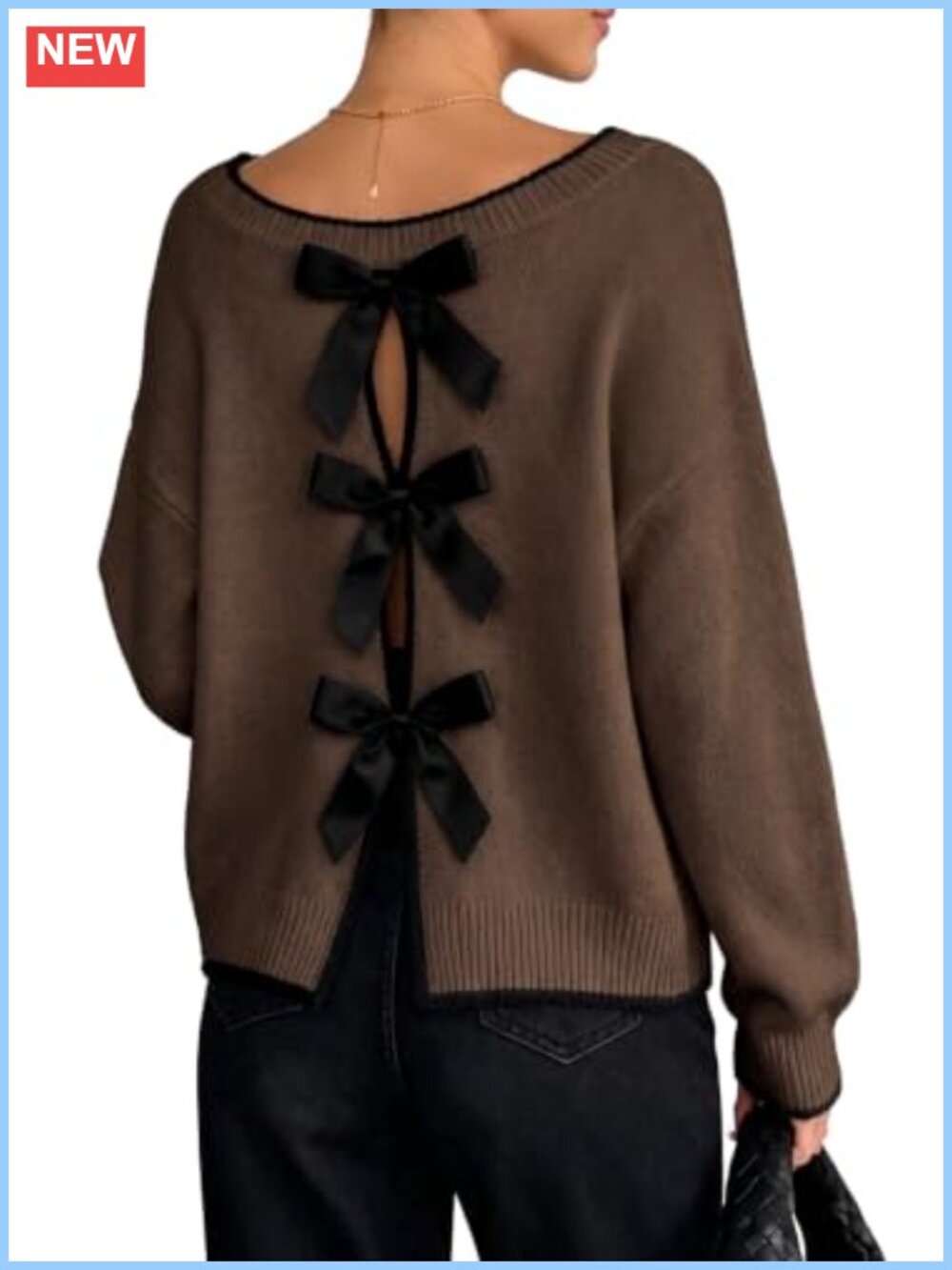 Women's Open Back Bow Sweater Casual Knit Pullover